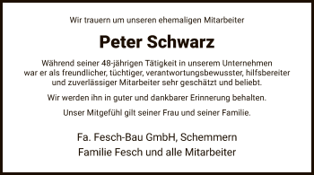 Traueranzeige von Peter Schwarz von WRS