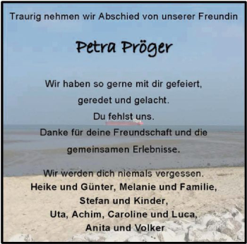 Traueranzeige von Petra Pröger von WRS