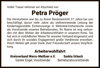 Traueranzeige von Petra Pröger von WRS