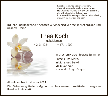 Traueranzeige von Thea Koch von WRS