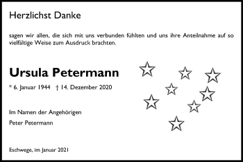 Traueranzeige von Ursula Petermann von WRS