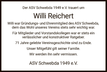 Traueranzeige von Willi Reichert von WRS