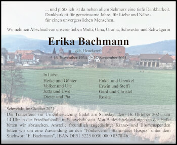 Traueranzeige von Erika Bachmann von WRS