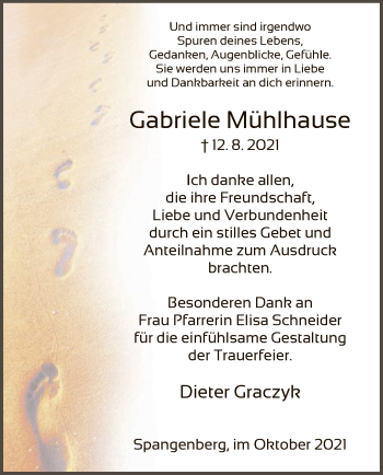 Traueranzeige von Gabriele Mühlhause von WRS