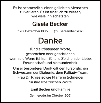 Traueranzeige von Gisela Becker von WRS