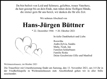 Traueranzeige von Hans-Jürgen Büttner von WRS