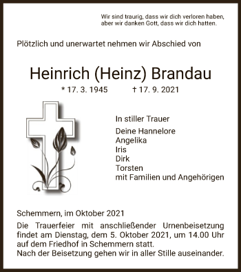 Traueranzeige von Heinrich Brandau von WRS