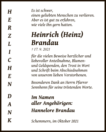 Traueranzeige von Heinrich Brandau von WRS