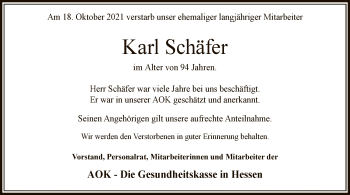 Traueranzeige von Karl Schäfer von WRS