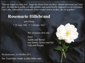 Traueranzeige von Rosemarie Hillebrand von WRS