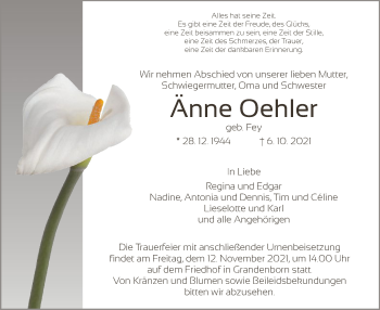 Traueranzeige von Änne Oehler von WRS