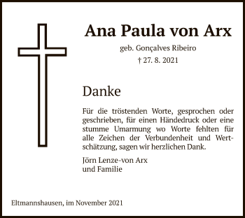 Traueranzeige von Ana Paula von Arx von WRS