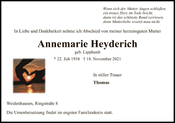 Traueranzeige von Annemarie Heyderich von WRS