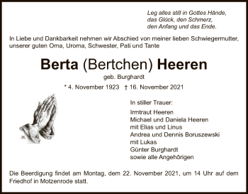 Traueranzeige von Berta Heeren von WRS