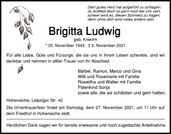 Traueranzeige von Brigitta Ludwig von WRS