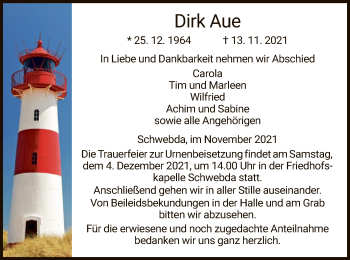 Traueranzeige von Dirk Aue von WRS