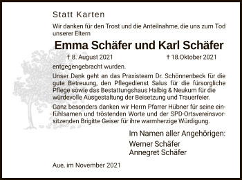 Traueranzeige von Emma und Karl Schäfer von WRS