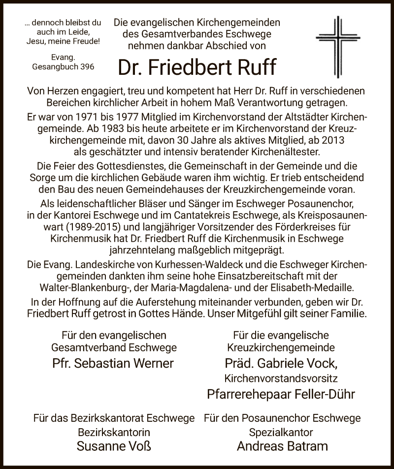 Traueranzeige für Friedbert Ruff vom 25.11.2021 aus WRS