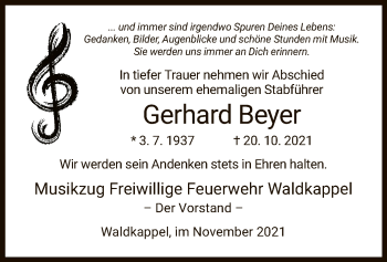 Traueranzeige von Gerhard Beyer von WRS