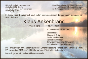 Traueranzeige von Klaus Ankenbrand von WRS