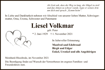 Traueranzeige von Liesel Volkmar von WRS