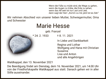 Traueranzeige von Marie Hesse von WRS