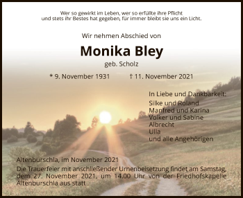 Traueranzeige von Monika Bley von WRS