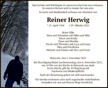 Traueranzeige von Reiner Herwig von HNA