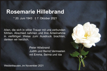 Traueranzeige von Rosemarie Hillebrand von WRS