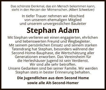 Traueranzeige von Stephan Adam von WRS