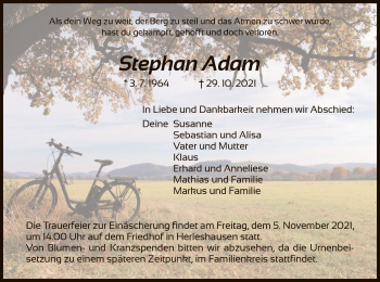 Traueranzeige von Stephan Adam von WRS