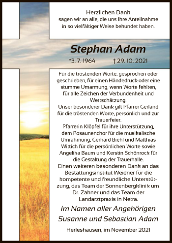 Traueranzeige von Stephan Adam von WRS