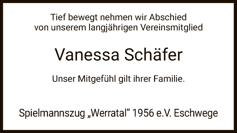  Traueranzeige für Vanessa Schäfer vom 20.11.2021 aus WRS