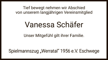 Traueranzeige von Vanessa Schäfer von WRS