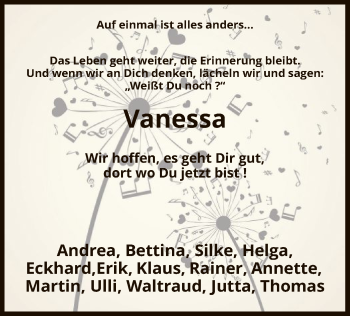 Traueranzeige von Vanessa Schäfer von WRS