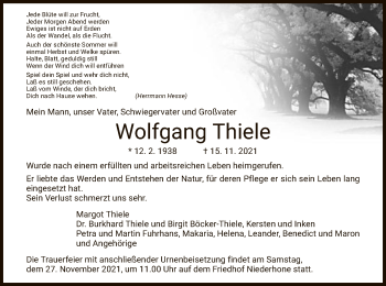 Traueranzeige von Wolfgang Thiele von WRS