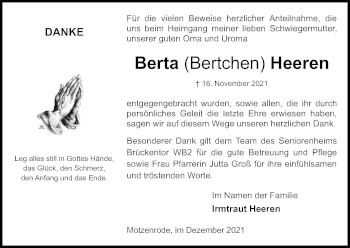 Traueranzeige von Berta Heeren von WRS