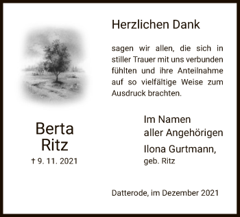 Traueranzeige von Berta Ritz von WRS