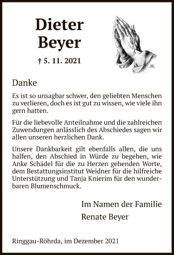 Traueranzeige von Dieter Beyer von WRS