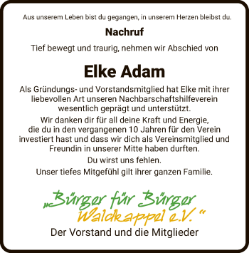 Traueranzeige von Elke Adam von WRS