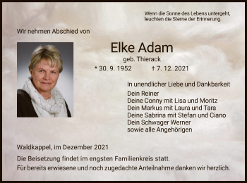 Traueranzeige von Elke Adam von WRS