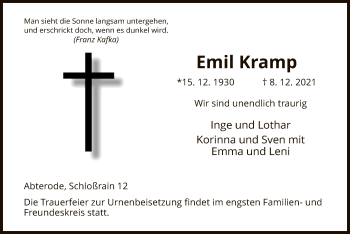 Traueranzeige von Emil Kramp von WRS