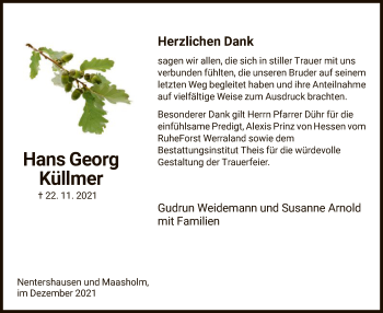 Traueranzeige von Hans Georg Küllmer von WRS