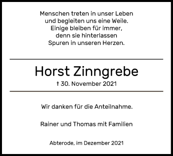 Traueranzeige von Horst Zinngrebe von WRS