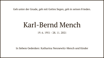 Traueranzeige von Karl-Bernd Mench von WRS