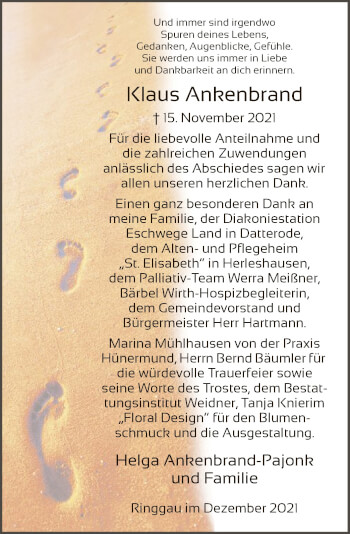 Traueranzeige von Klaus Ankenbrand von WRS