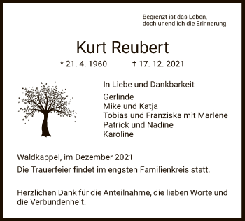 Traueranzeige von Kurt Reubert von WRS