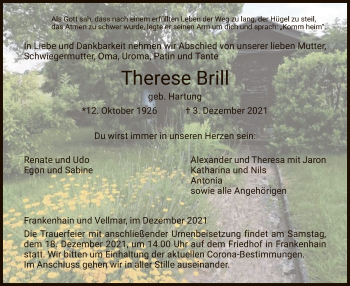 Traueranzeige von Therese Brill von WRS