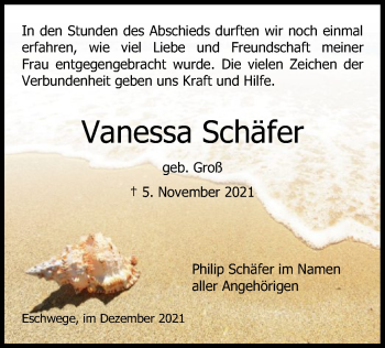 Traueranzeige von Vanessa Schäfer von WRS