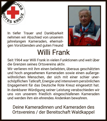 Traueranzeige von Willi Frank von WRS